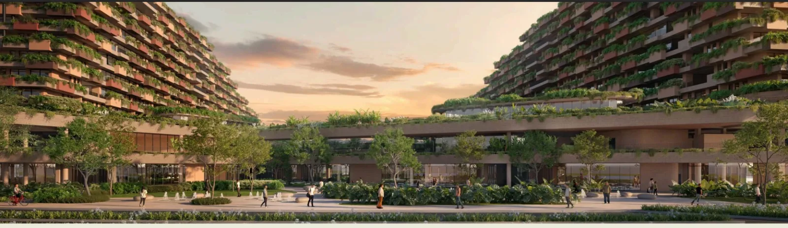 Shops All Resort — praça e comércio no térreo do complexo ao entardecer